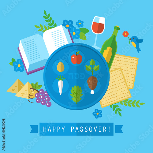 Passover jewish holiday design with flat stylish icons. Isolated