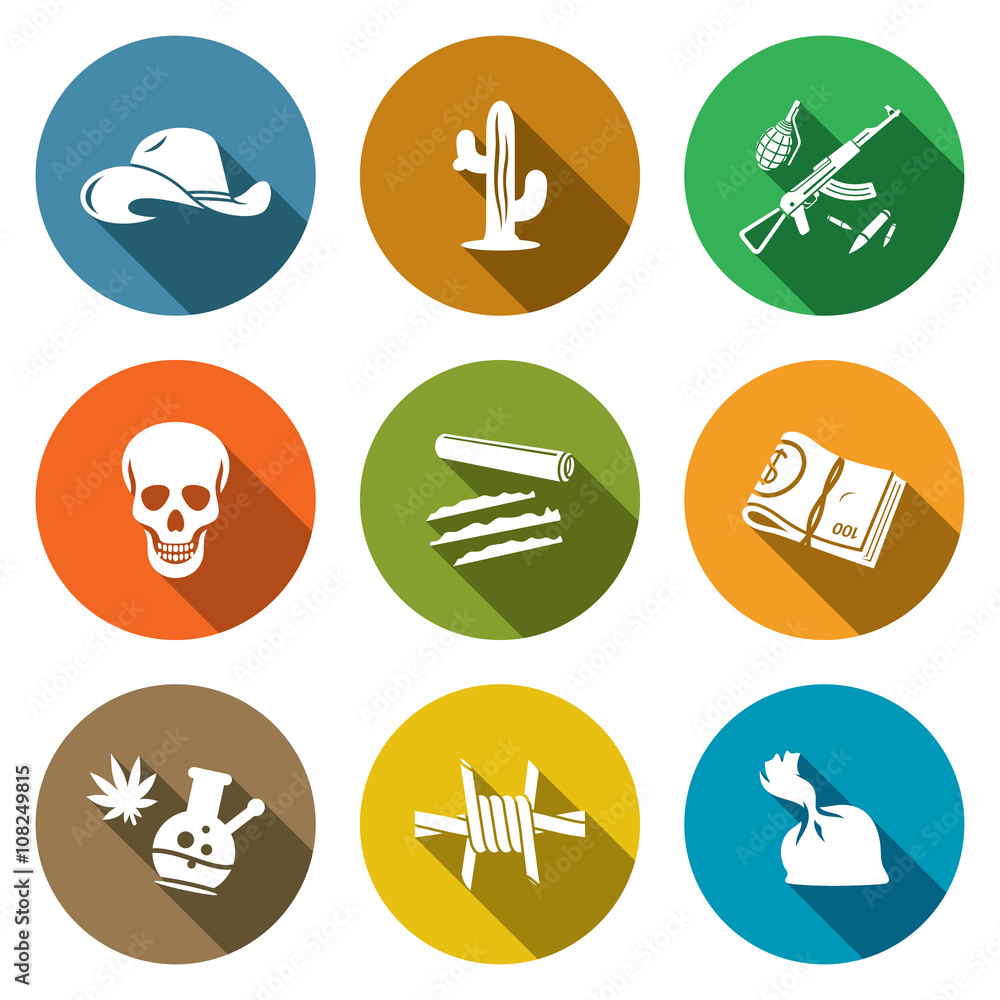 Mexican cartel Icons Set. Vector Illustration.