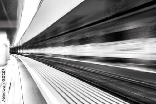 Speed blur of subway track in tunnel for train look like path wa