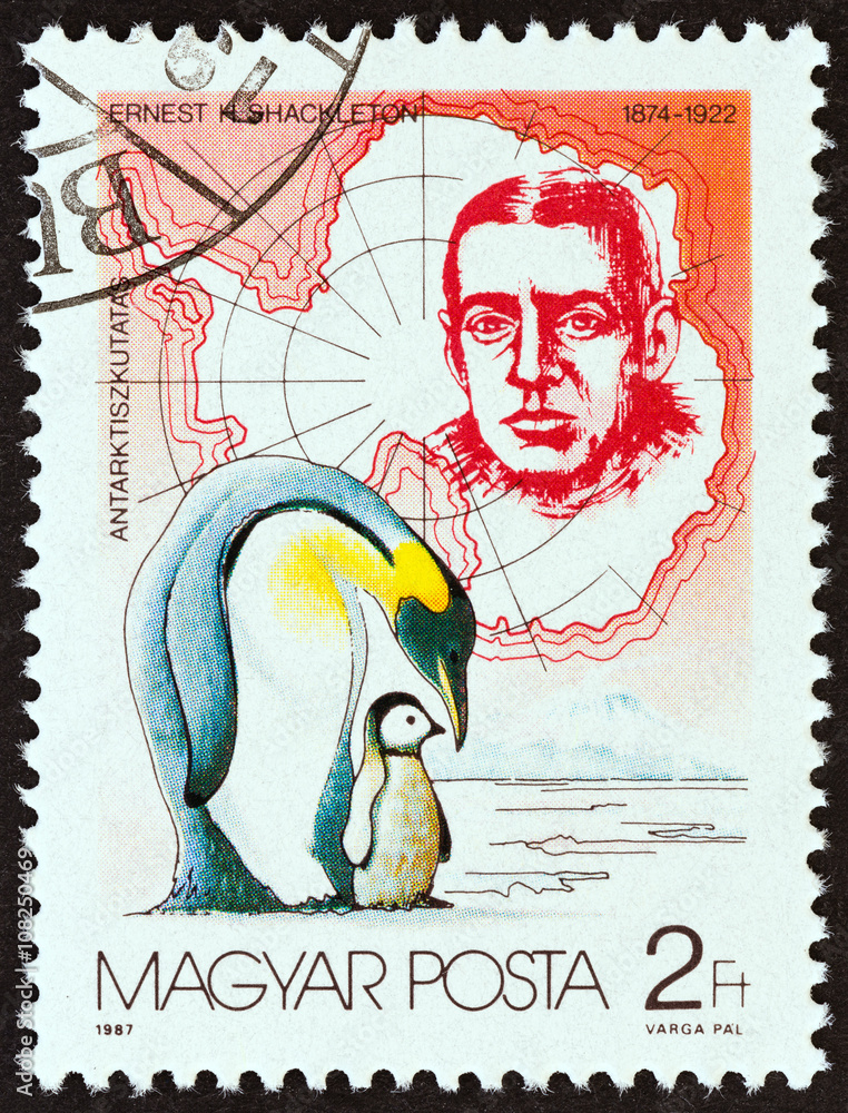 Obraz premium Ernest Shackleton and emperor penguins (Hungary 1987)