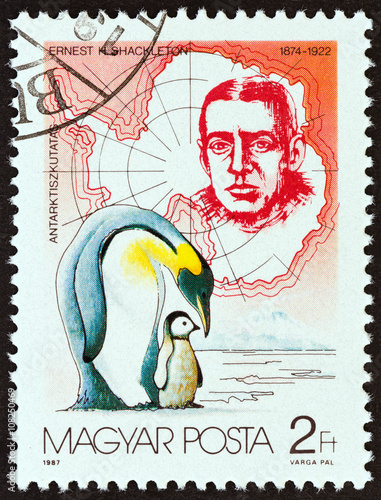 Ernest Shackleton and emperor penguins (Hungary 1987) photo