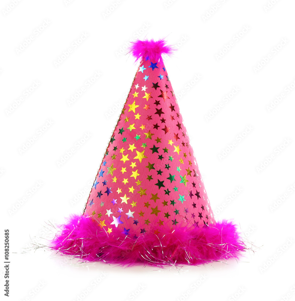 Pink party hat on white background Stock Photo | Adobe Stock