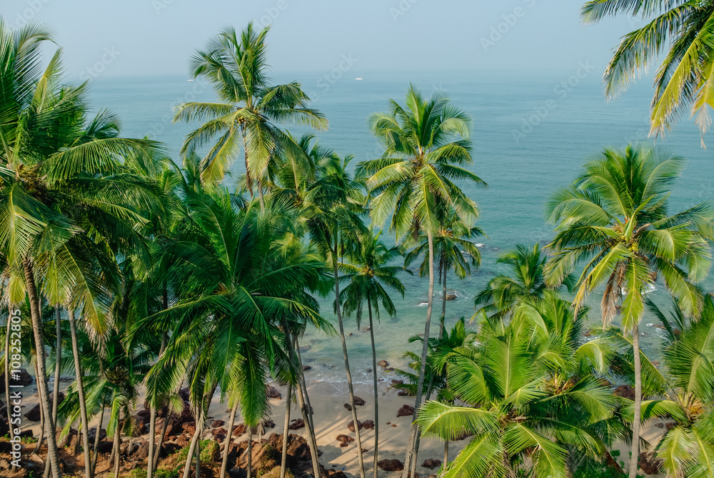 Sea view from hidden beach with palms near Agonda beach, Goa state, India Sea view from hidden beach with palms near Agonda beach, Goa state, India
