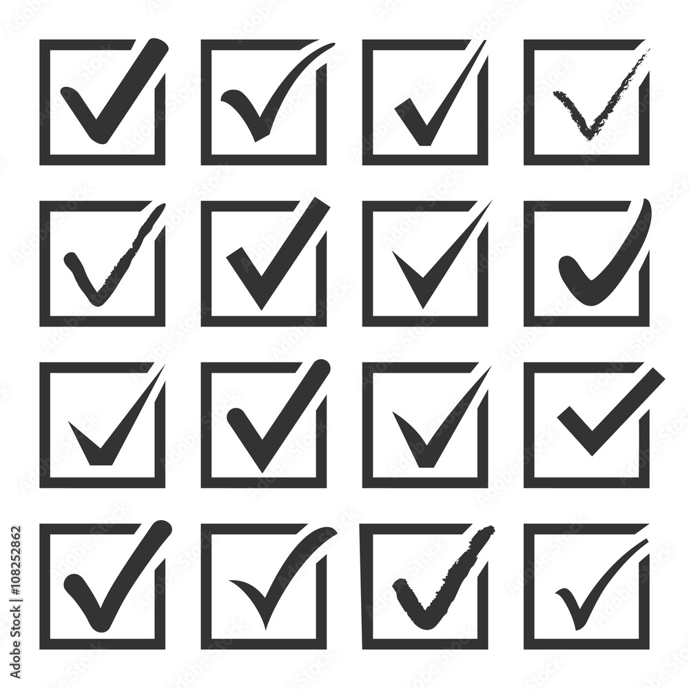 Vector set of black confirm check box icons. Vector set of black confirm check box icons.