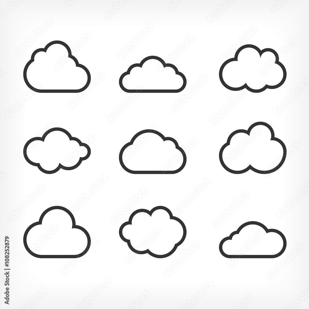 Vector outlined cloud icons set. Vector outlined cloud icons set.