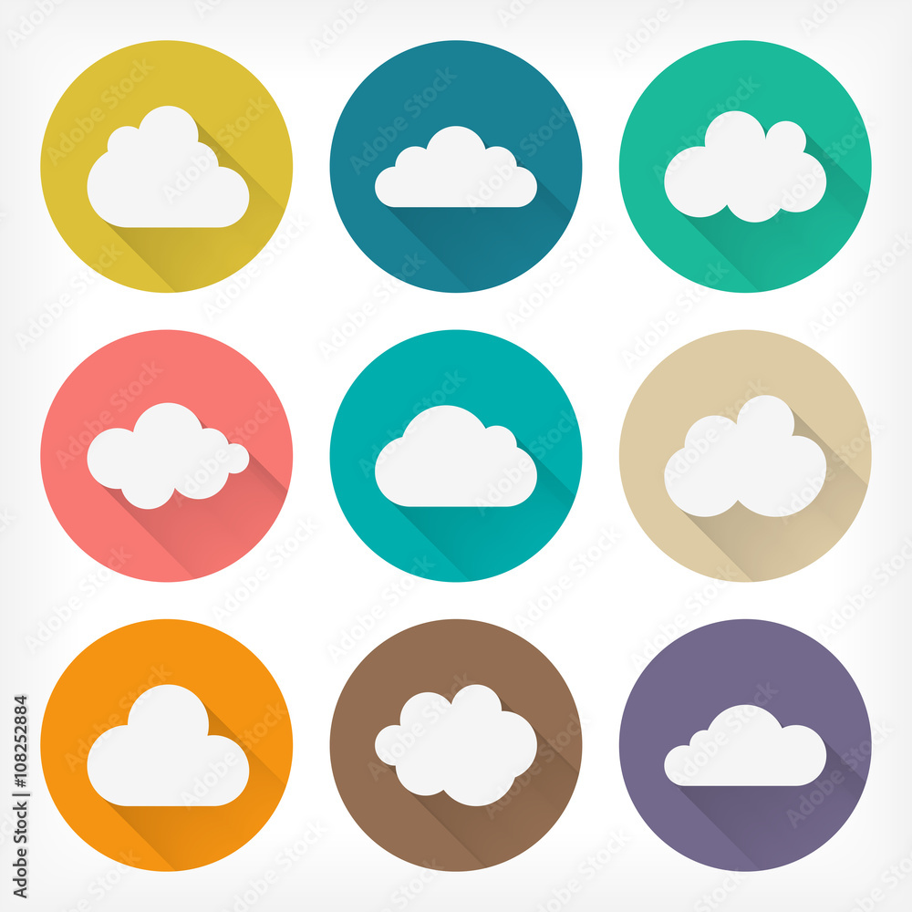 Obraz premium Vector flat clouds icons set. Material design.