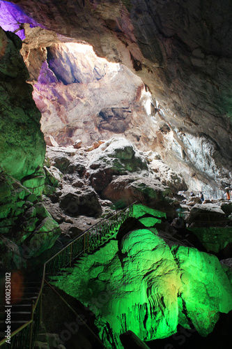 Stalactite and Stalagmite caves are located on the East coast of India, in the Ananthagiri hills of the Araku valley, Visakhapatnam in Andhra Pradesh, India. Formations of rocks inside Borra Caves.