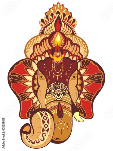Head of Hindu god Ganesha. Vector illustration isolated on white.  photo