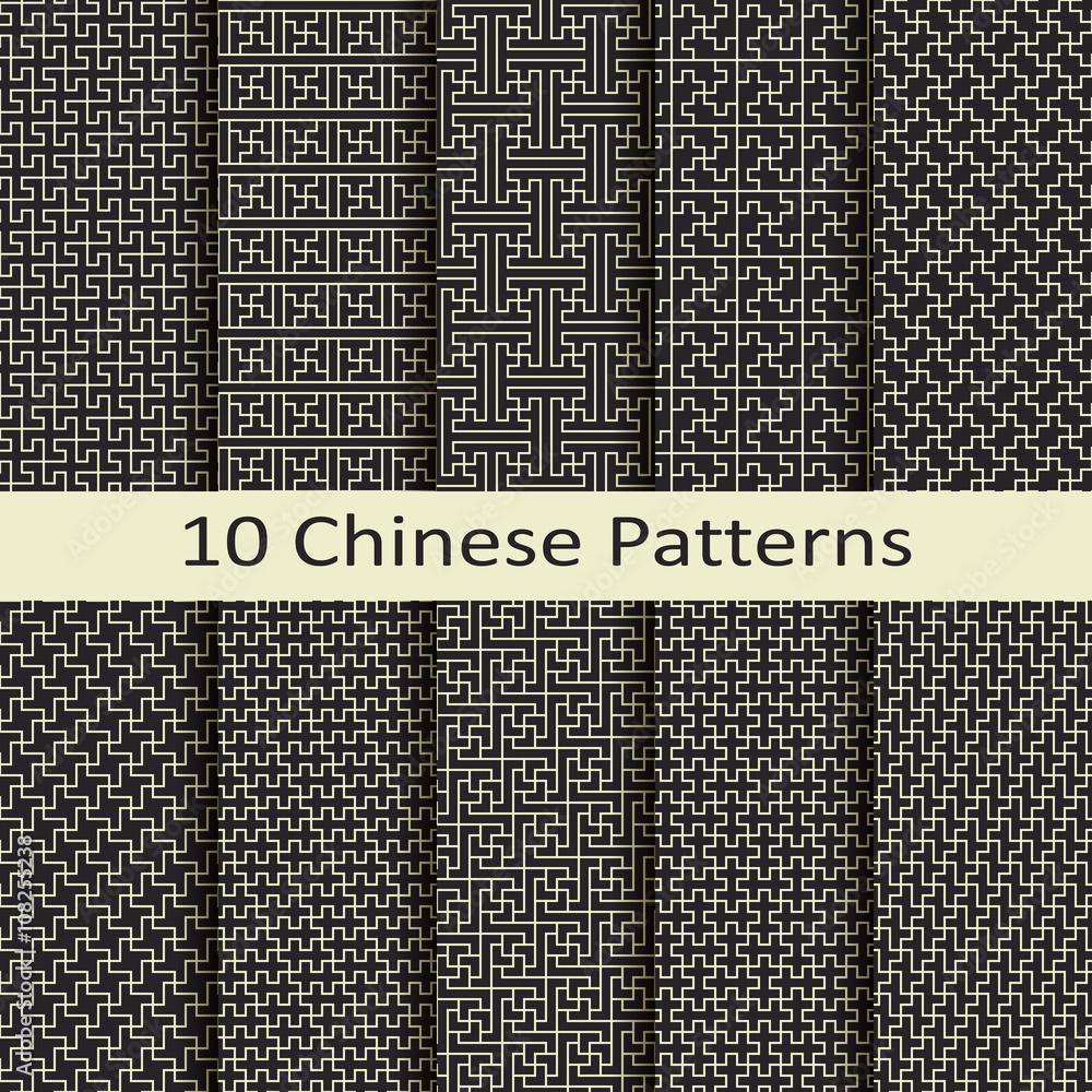 vector set of ten chinese patterns - obrazy, fototapety, plakaty 
