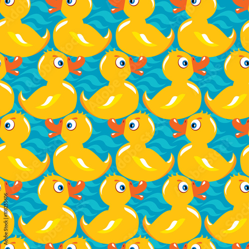 Seamless Pattern with yellow ducks, childish background