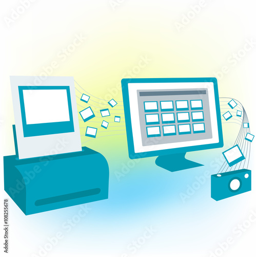 pc computer monitor printed photo pictures of camera vector
