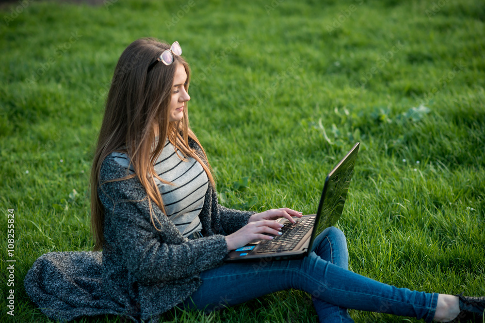 beautiful girl with a laptop and coffee beautiful girl with a laptop and coffee