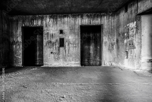 Fototapeta Naklejka Na Ścianę i Meble -  Abandoned building ghost living place with two doors