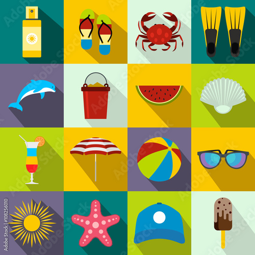 Summer icons set, flat style