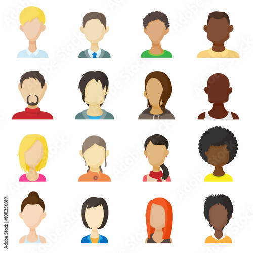 Avatar icons set, cartoon style