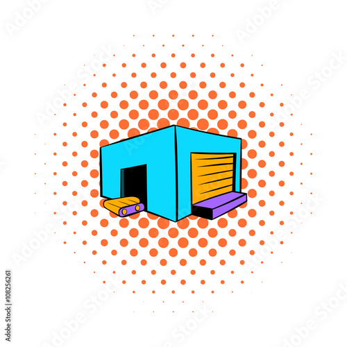Industrial warehouse icon, comics style 