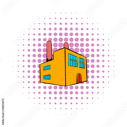 Factory building icon, comics style 