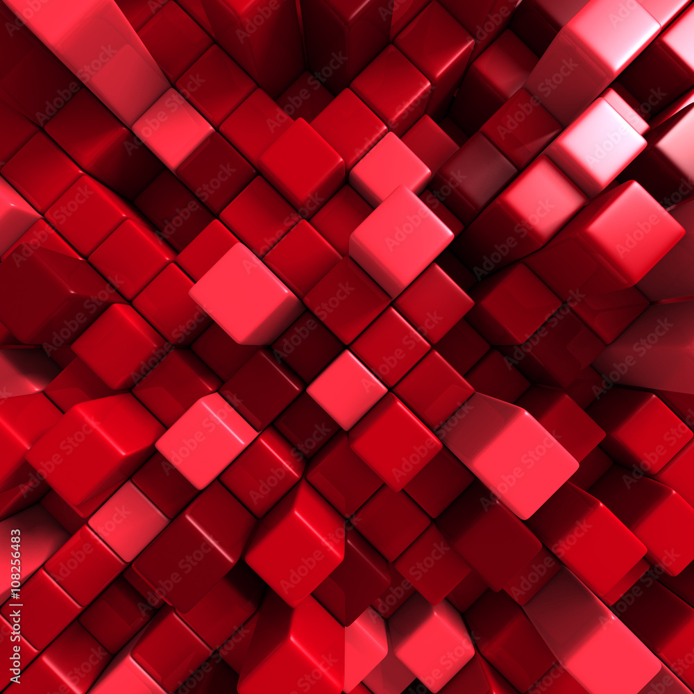 Fototapeta Abstrakcjonistyczny Czerwony sześcian Blokuje Ściennego tło