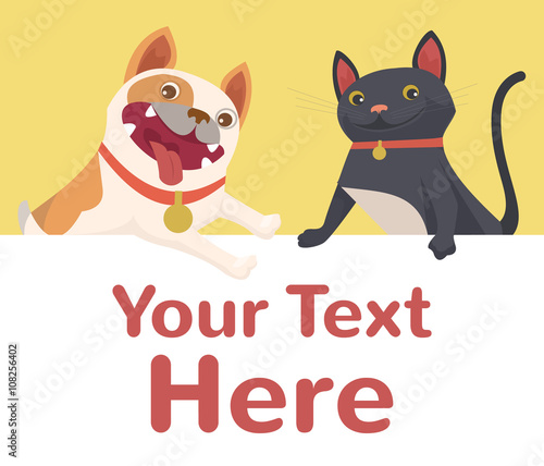 Cat and dog banner. Vector flat cartoon illustration