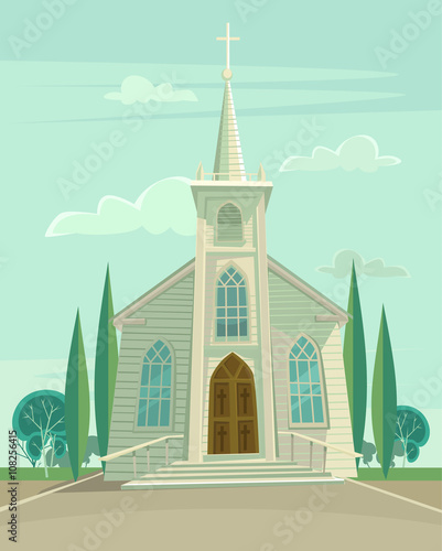 Building church. Vector flat cartoon illustration