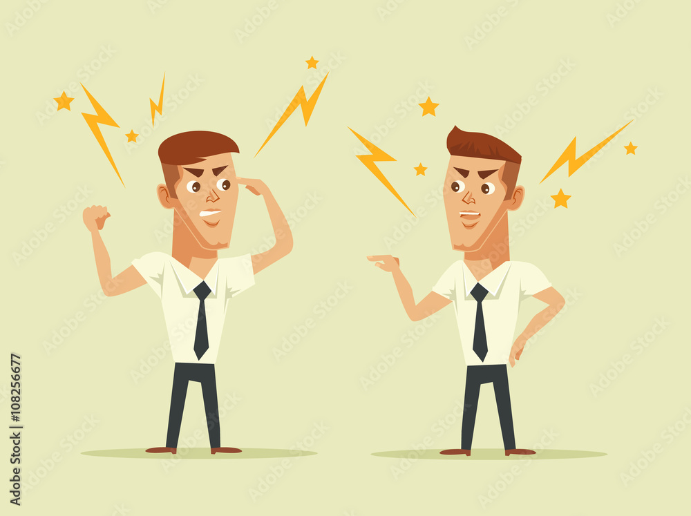Two managers quarrel with each other. Vector flat cartoon illustration Two managers quarrel with each other. Vector flat cartoon illustration