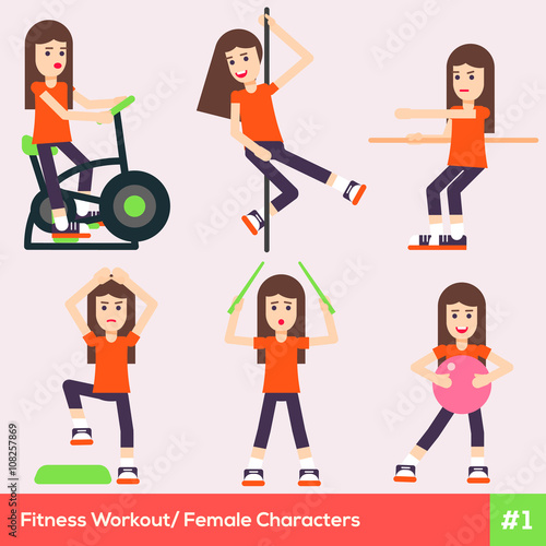 Set of six fitness female characters 1