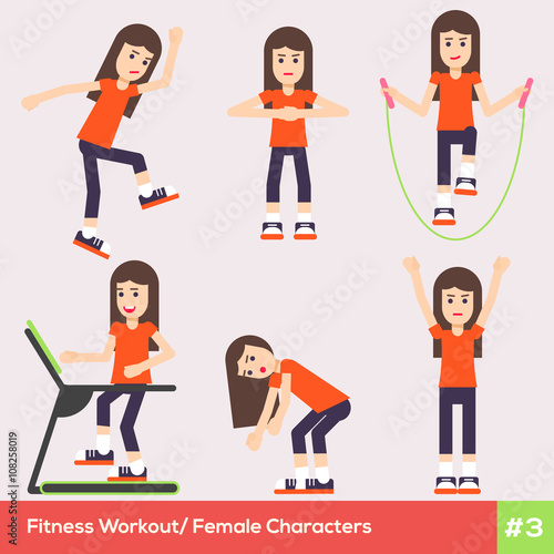 Set of six fitness female characters 1