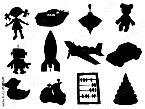 set of silhouettes of different toys