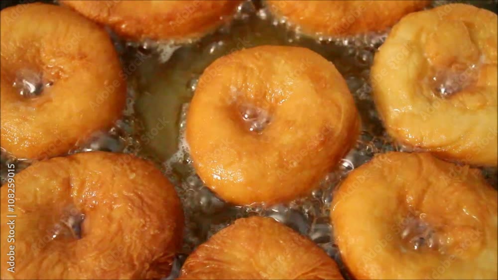 Doughnuts are fried in oil Doughnuts are fried in oil