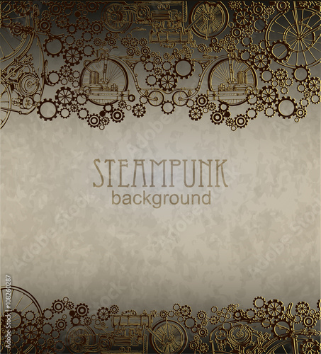 Steampunk Poster. Edwardian Design for Card. Frame Victorian Poster. 