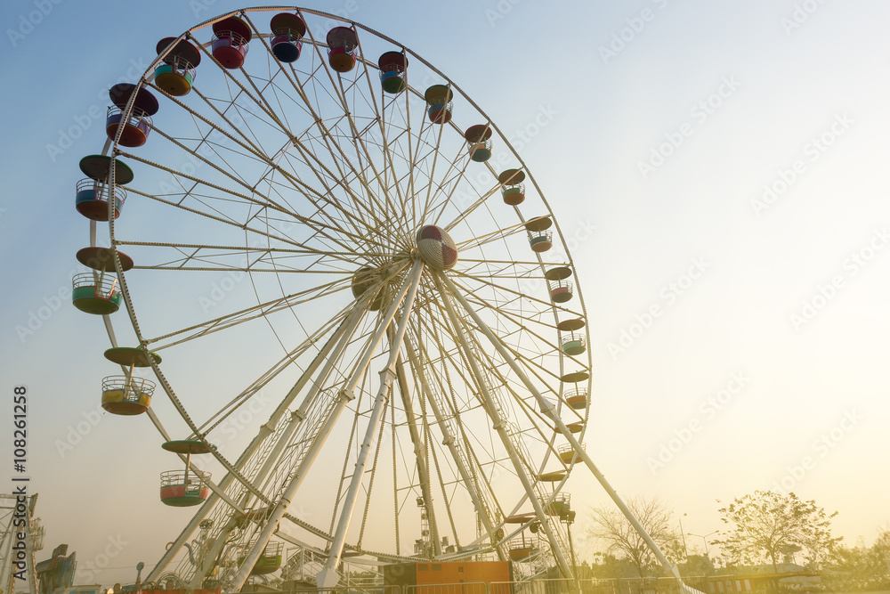 ferris wheel with blue sky , dream soft style