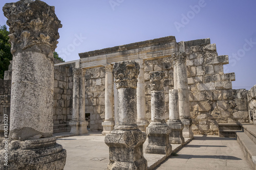 Synagogue of Jesus in Capernaum (Kfar Nahum). Israel, August 2012.