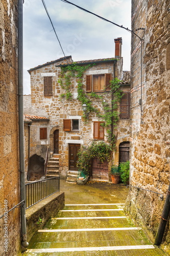 Old streets of greenery a medieval Tuscan town  