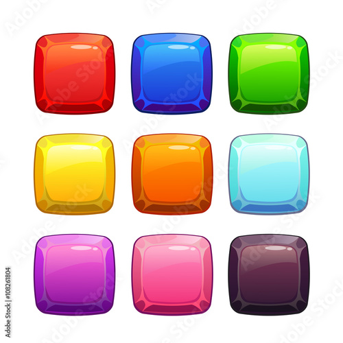 Cartoon colorful glossy stone square buttons