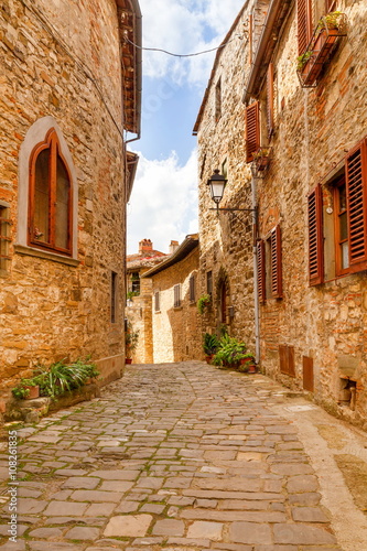 Old streets of greenery a medieval Tuscan town  
