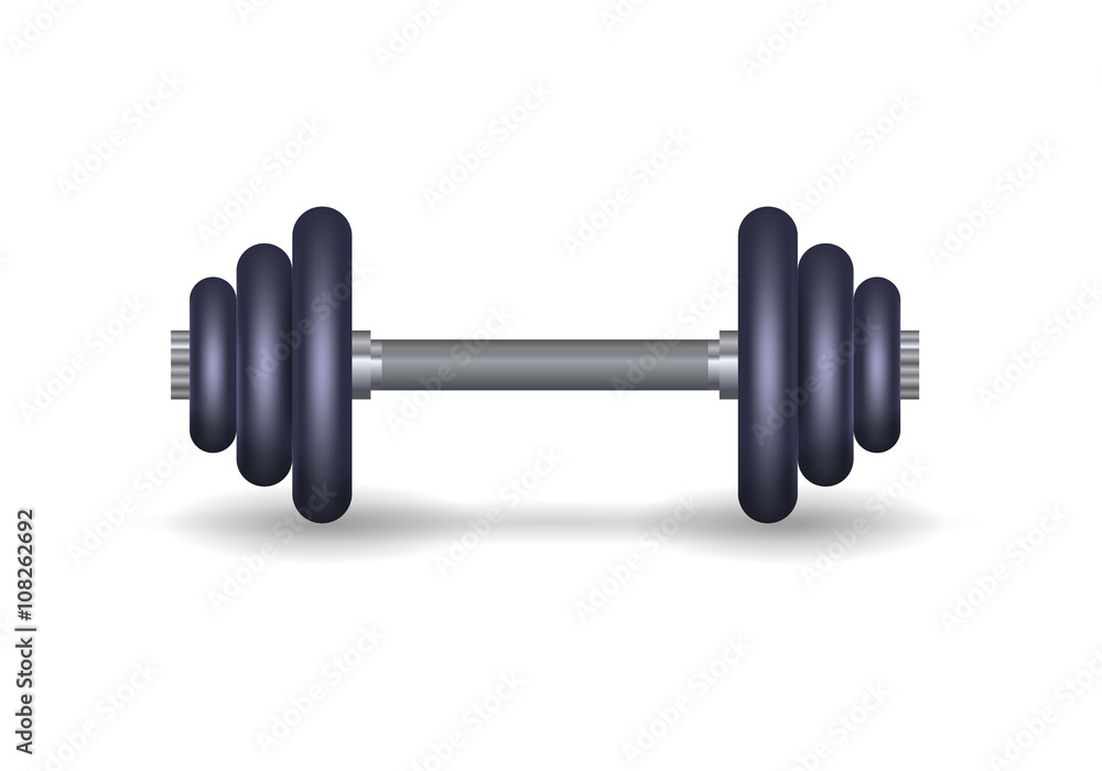 Metallic barbell, fitness and healthy lifestyle concept on white background, vector illustration Metallic barbell, fitness and healthy lifestyle concept on white background, vector illustration