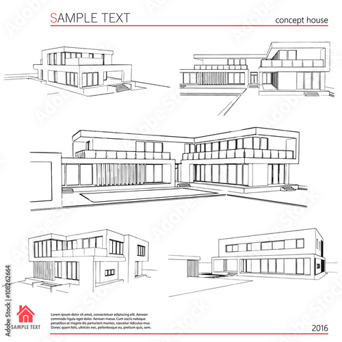 Wireframe blueprint drawing of 3D building. Vector architectural template background.