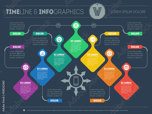 Business plan with 7 steps. Infographic with design elements. Ve photo