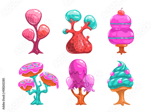 Cartoon sweet candy trees
