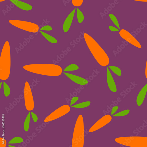 Carrot seamless pattern vector. Cartoon carrot vegetable simple design for textile print fabric on violet background.
