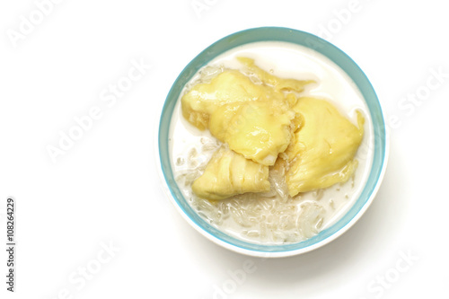thai dessert, durian sticky rice with coconut milk sauce