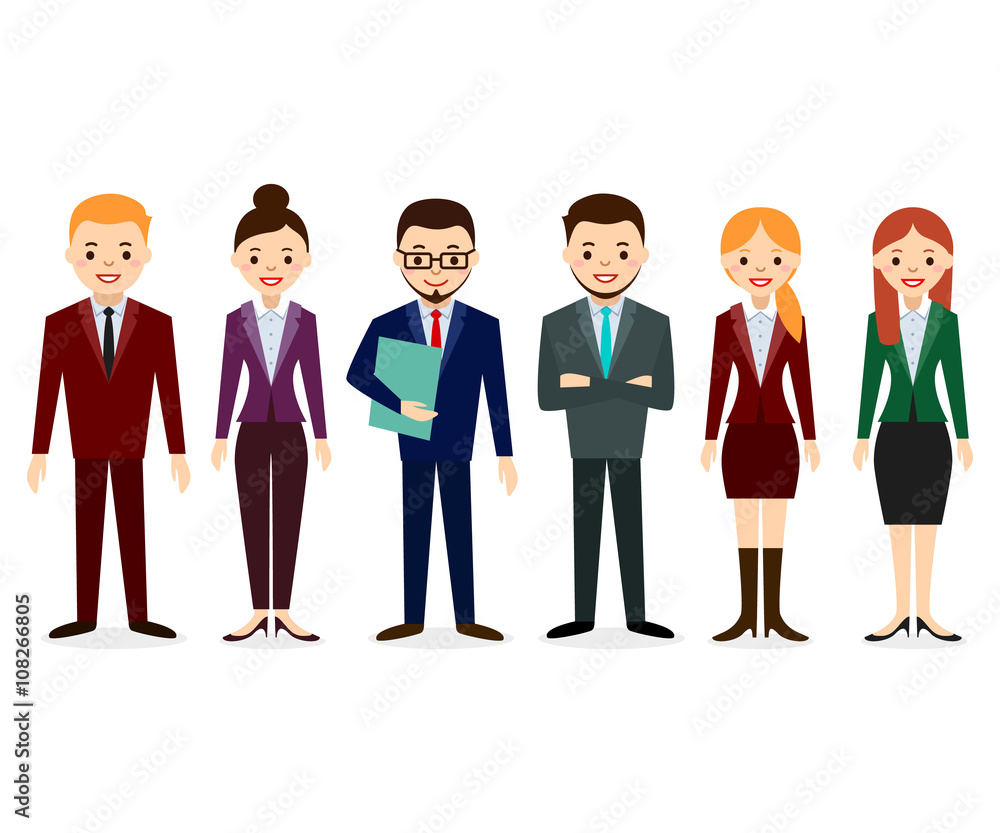 Male and female people icons. People Flat icons collection. Set of business people isolated on white background. Different nationalities and dress styles. Cute and simple flat cartoon style.