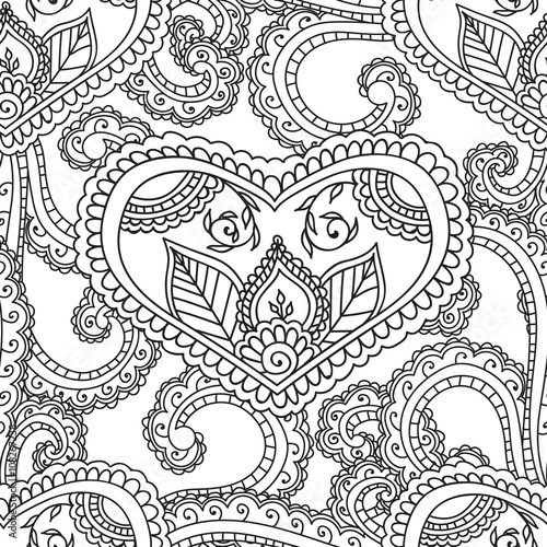 Coloring pages for adults. Seamles Henna Mehndi Doodles Abstract Floral Elements.