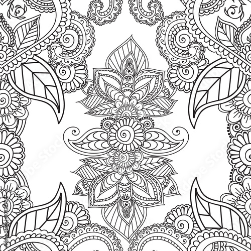 Coloring pages for adults. Seamles Henna Mehndi Doodles Abstract Floral Elements.