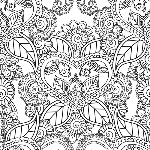 Coloring pages for adults. Seamles Henna Mehndi Doodles Abstract Floral Elements.