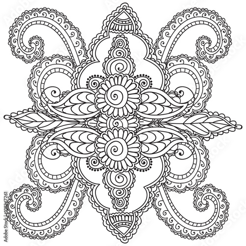 Coloring pages for adults. Henna Mehndi Doodles Abstract Floral Elements.