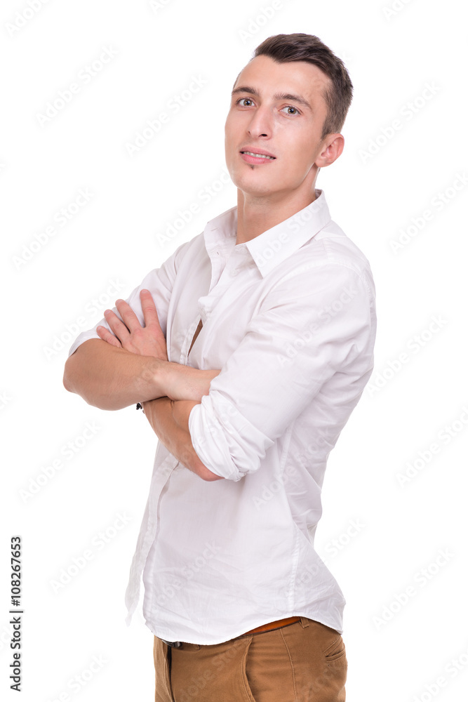 Thinking man isolated on white background. Closeup portrait of a casual young pensive businessman Thinking man isolated on white background. Closeup portrait of a casual young pensive businessman