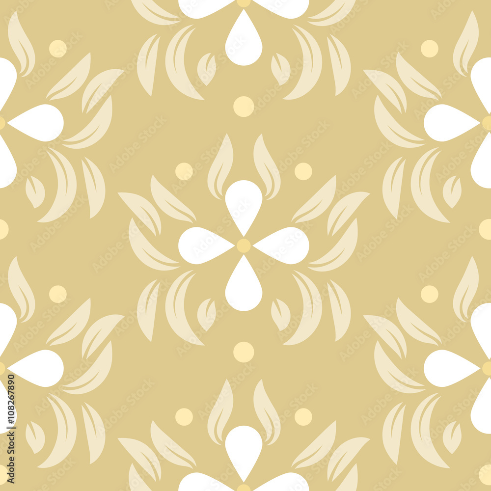 Fototapeta premium Floral leaves seamless vector pattern. Gold beige flower repeating wallpaper pattern.