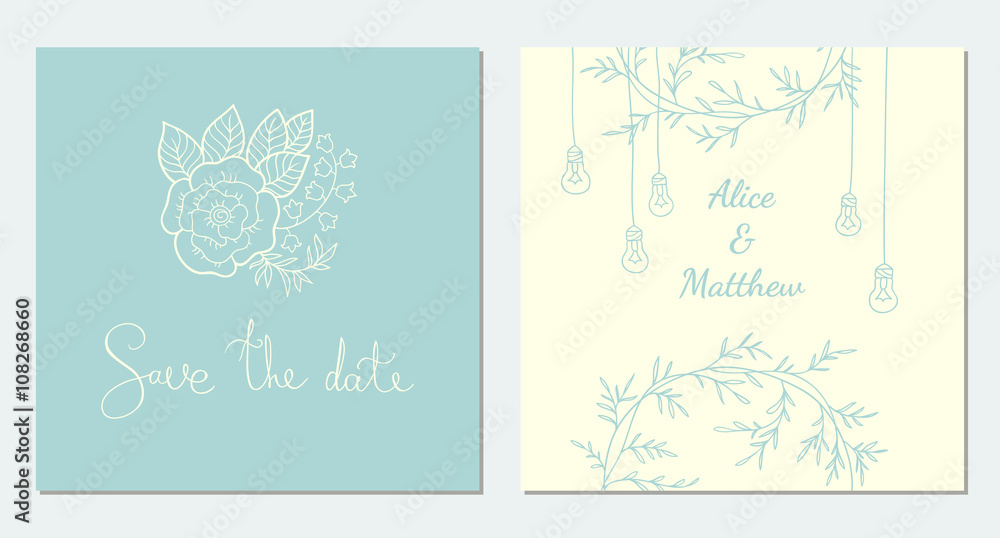 set of wedding cards with floral elements set of wedding cards with floral elements