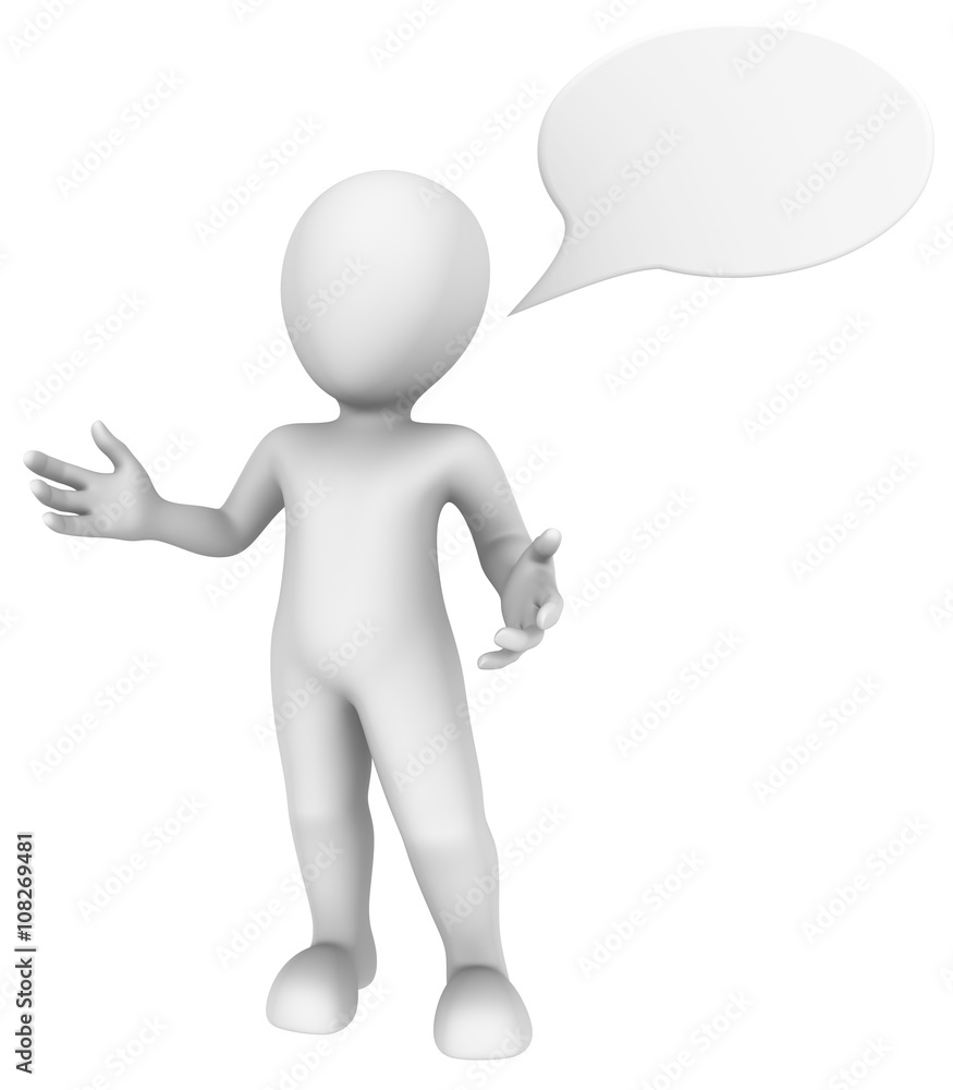 3d man with message bubble above his head. 3d man with message bubble above his head.